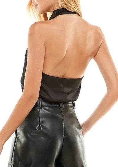 Satin Cowl Neck Halter Top