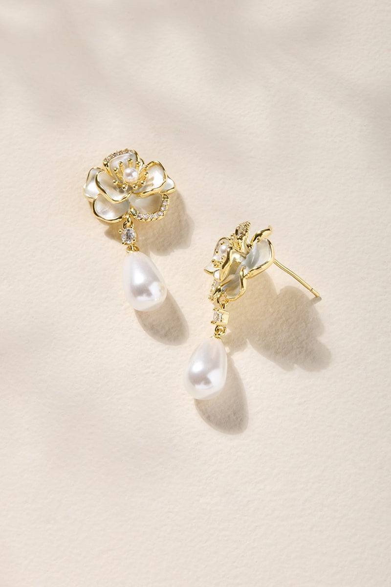 Flower Pearl Drop Earrings