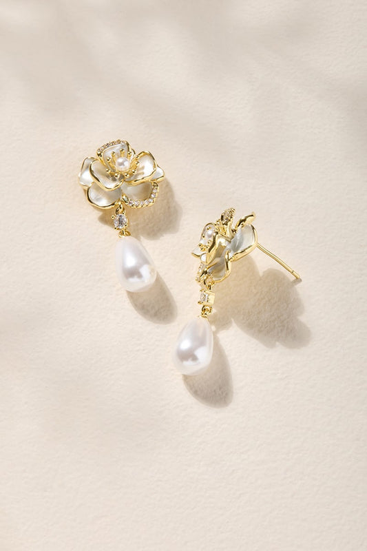 Flower Pearl Drop Earrings