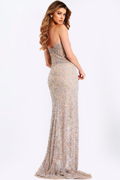 Jovani Sequin Gown with High Slit 42691