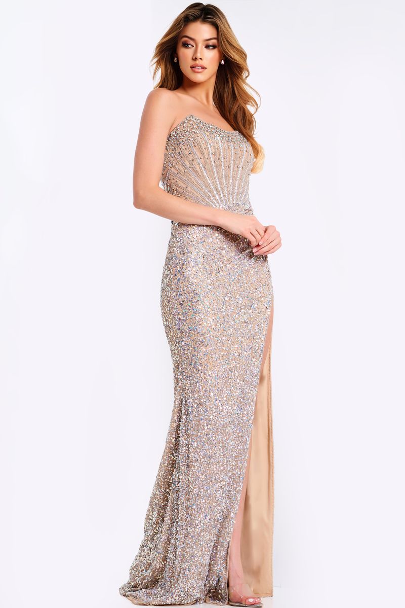Jovani Sequin Gown with High Slit 42691