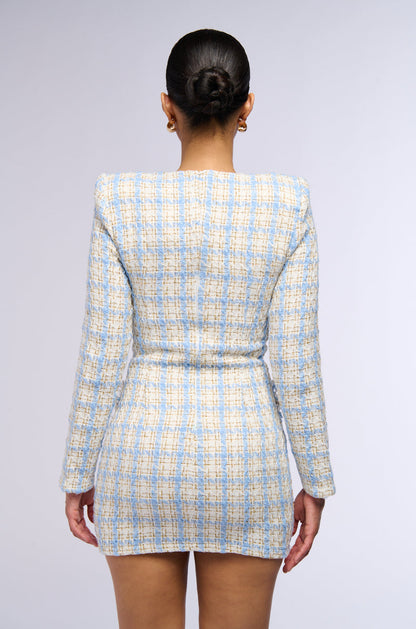 Tweed Queen Anne Neckline Dress