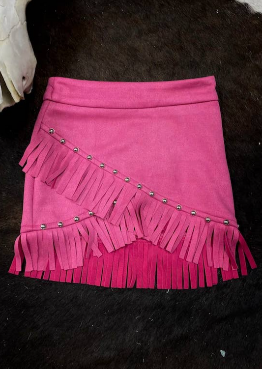 Little's Pink Suede Fringe Skirt