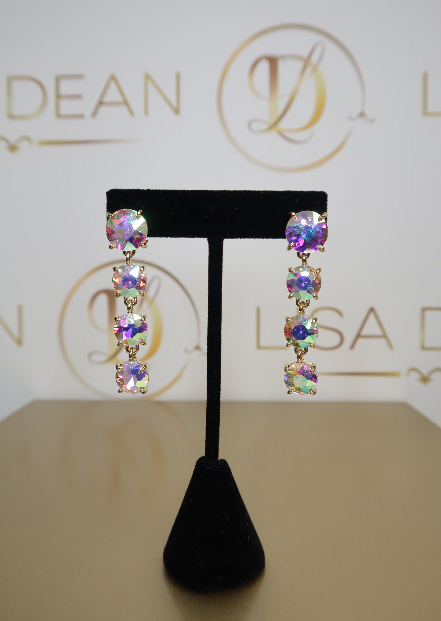 Iridescent Drop Rhinestone Earrings