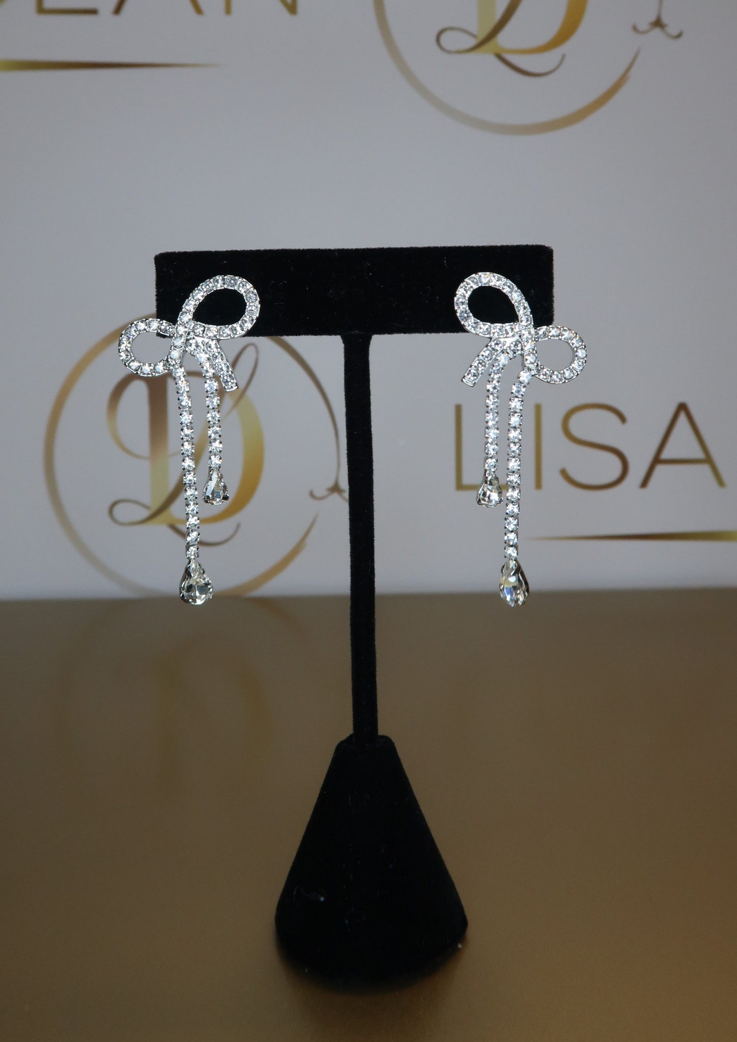 Fringe Rhinstone Bow Earrings