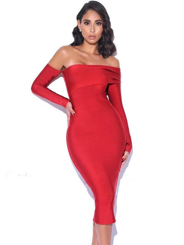 Red Off Shoulder Bandage Dress