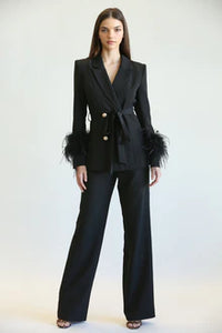 Black feather pant suit