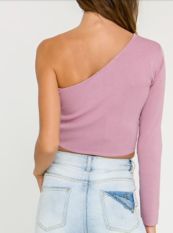 One Shoulder Ribbed Long Sleeve