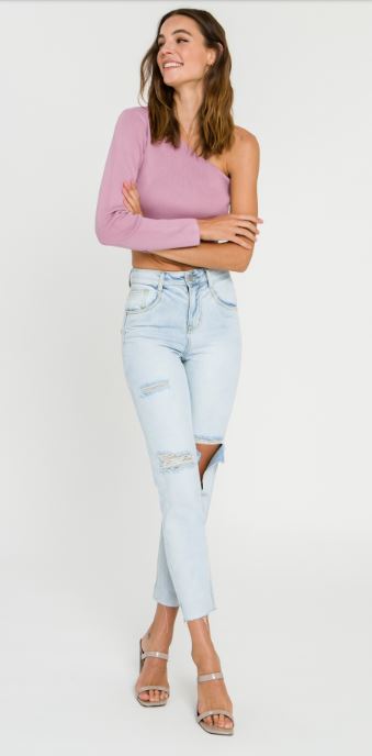 One Shoulder Ribbed Long Sleeve