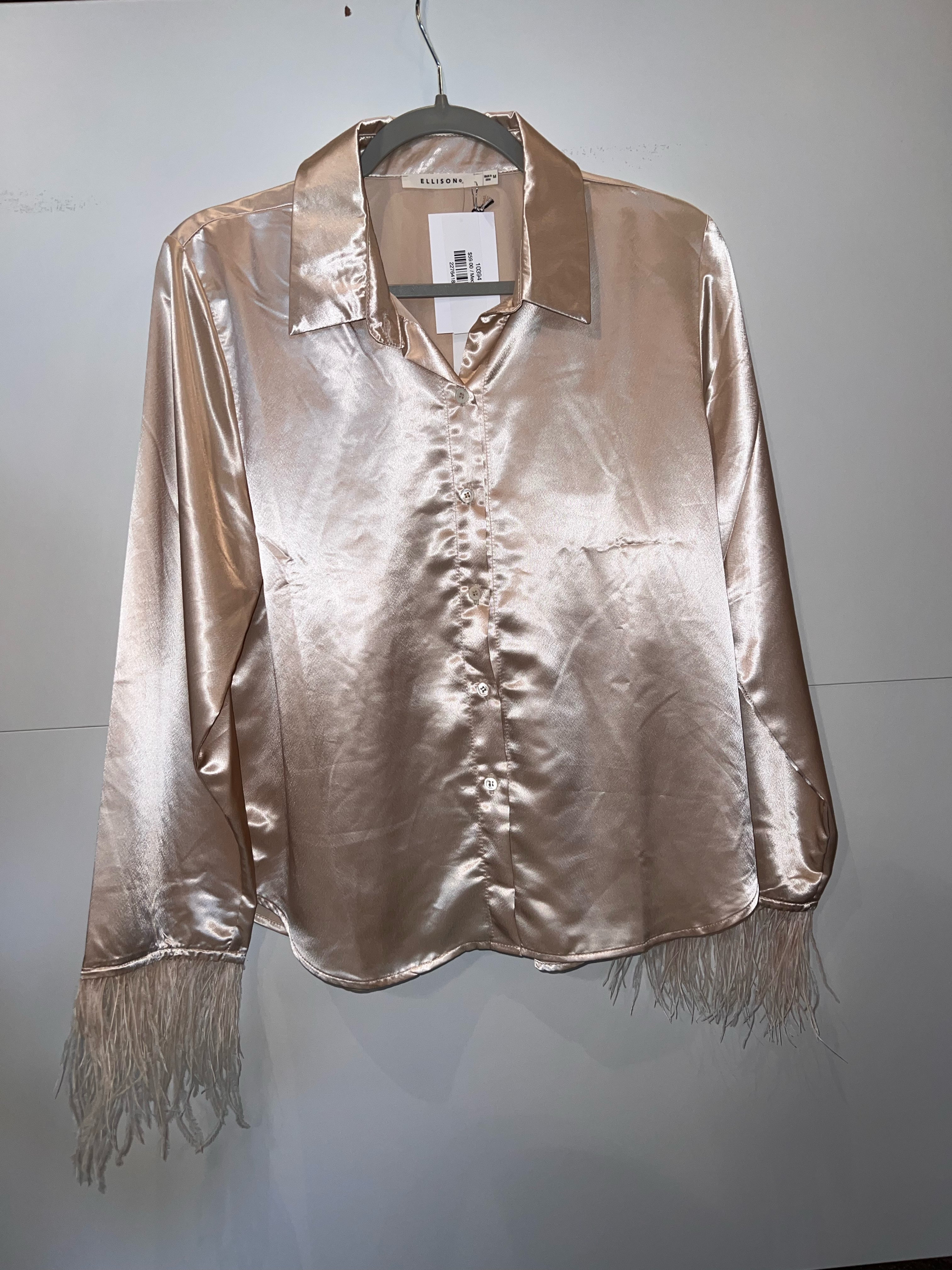 Champagne Feather Long Sleeve Blouse
