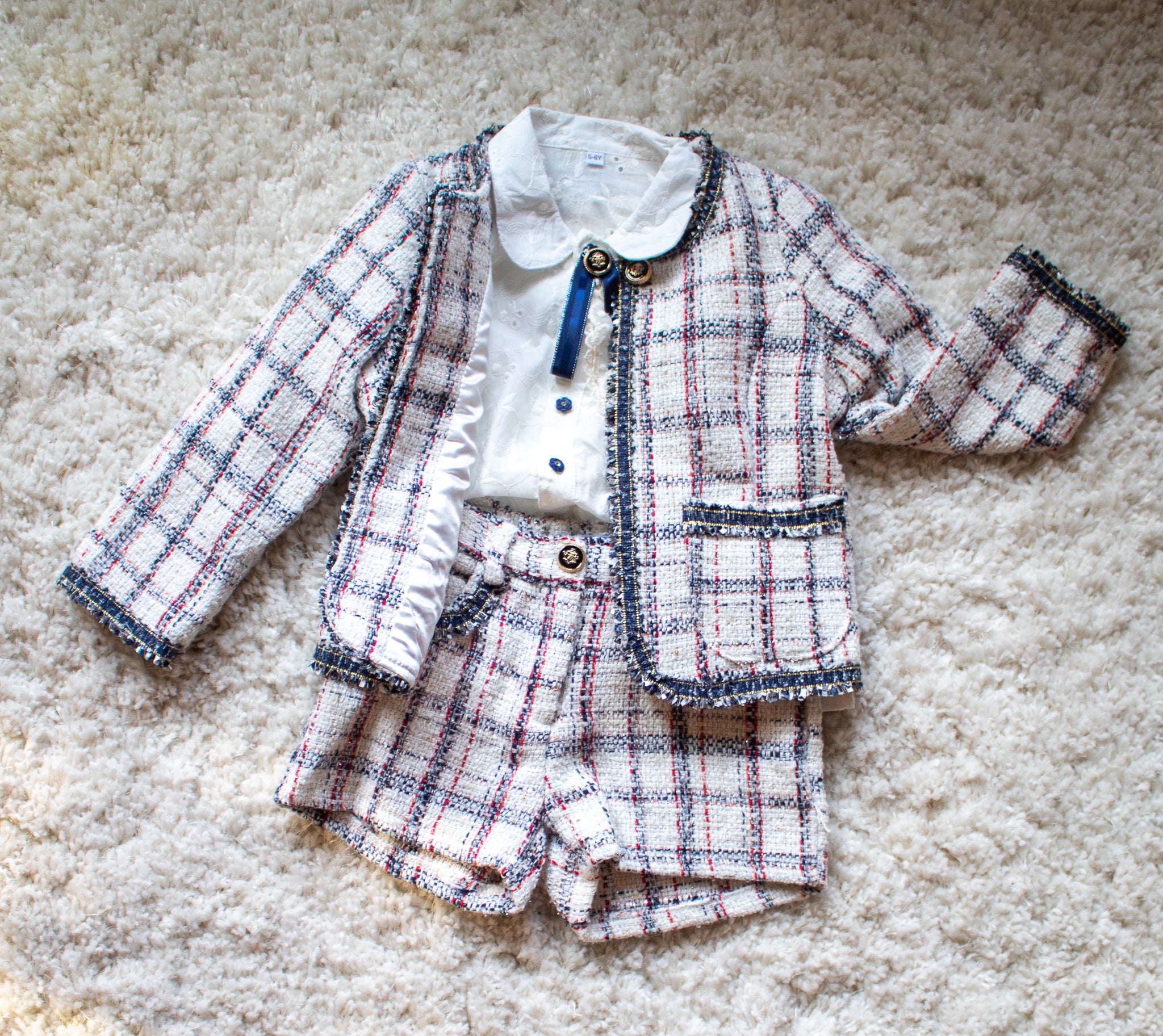 Little's White and Navy Tweed short set