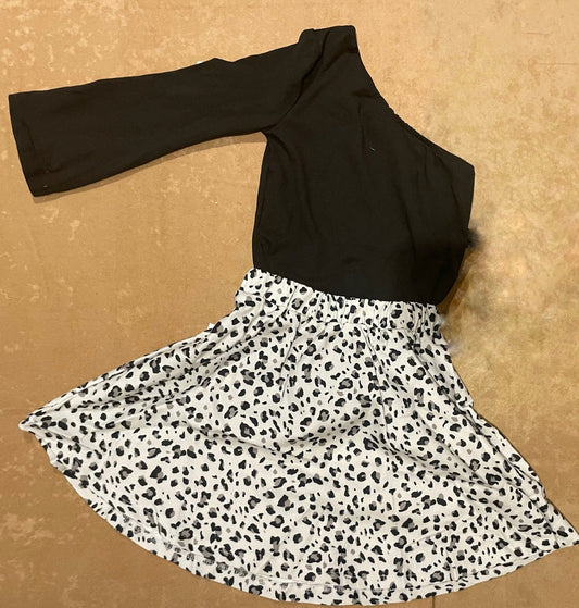 Little's Black One Shoulder and Leopard Skirt Set