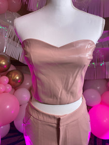 Pink Leather Inspired Pants & Top Set