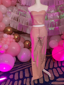 Pink Leather Inspired Pants & Top Set