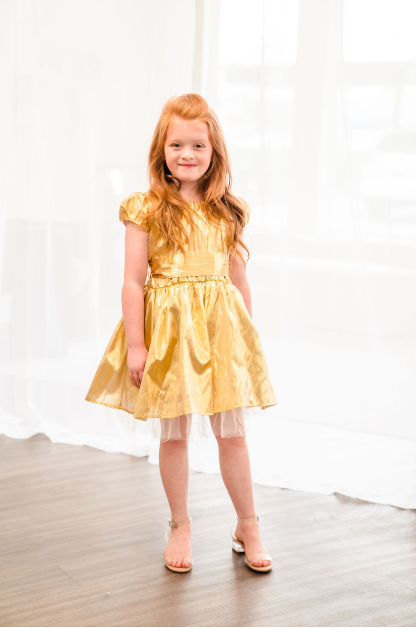 Littles Gold Puff Sleeve Dress