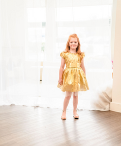 Littles Gold Puff Sleeve Dress