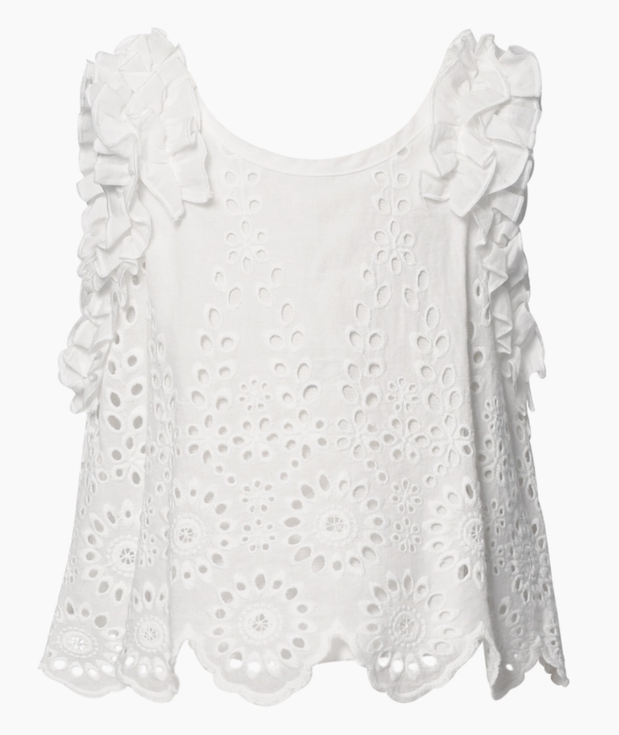 Little's White Eyelet Ruffle Top