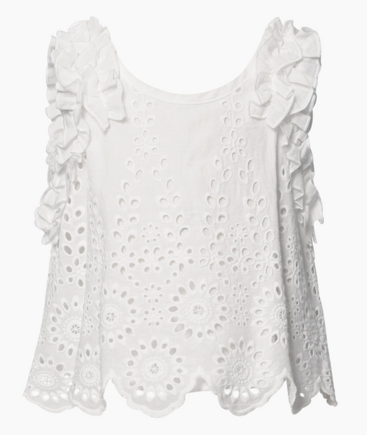 Little's White Eyelet Ruffle Top