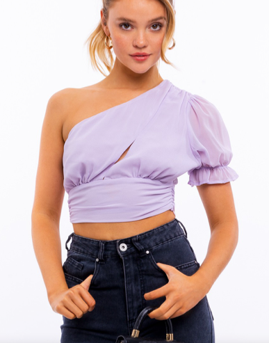 One Sleeve Cutout Chiffon Top