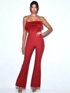 Feather strapless jumpsuit