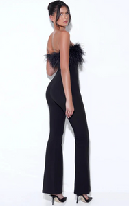 Feather strapless jumpsuit
