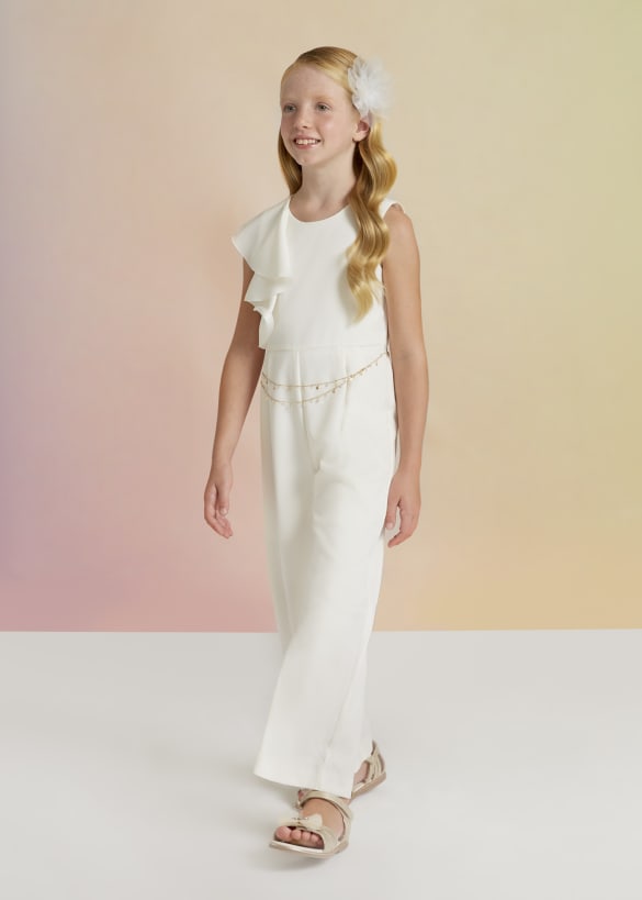 Little's White Jumpsuit with Chain Belt