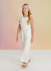 Little's White Jumpsuit with Chain Belt