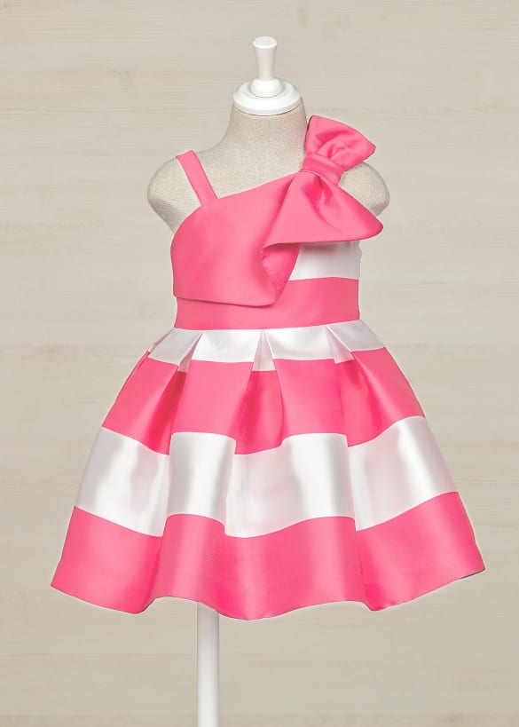 Little's Pretty in Pink One shoulder bow dress