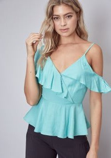 Aqua Ruffle Peplum Tank