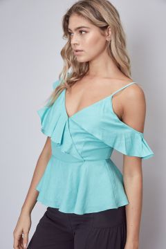 Aqua Ruffle Peplum Tank