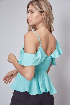 Aqua Ruffle Peplum Tank