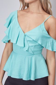 Aqua Ruffle Peplum Tank